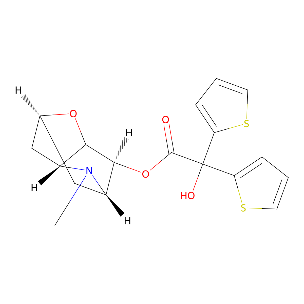 rel-(2R,3aR,5S,6S,6aS)-4-Methylhexahydro-2H-2,5-methanofuro[3,2-b]pyrrol-6-yl 2-hydroxy-2,2-di(thiophen-2-yl)acetate molecular structure, CAS 1459721-06-2