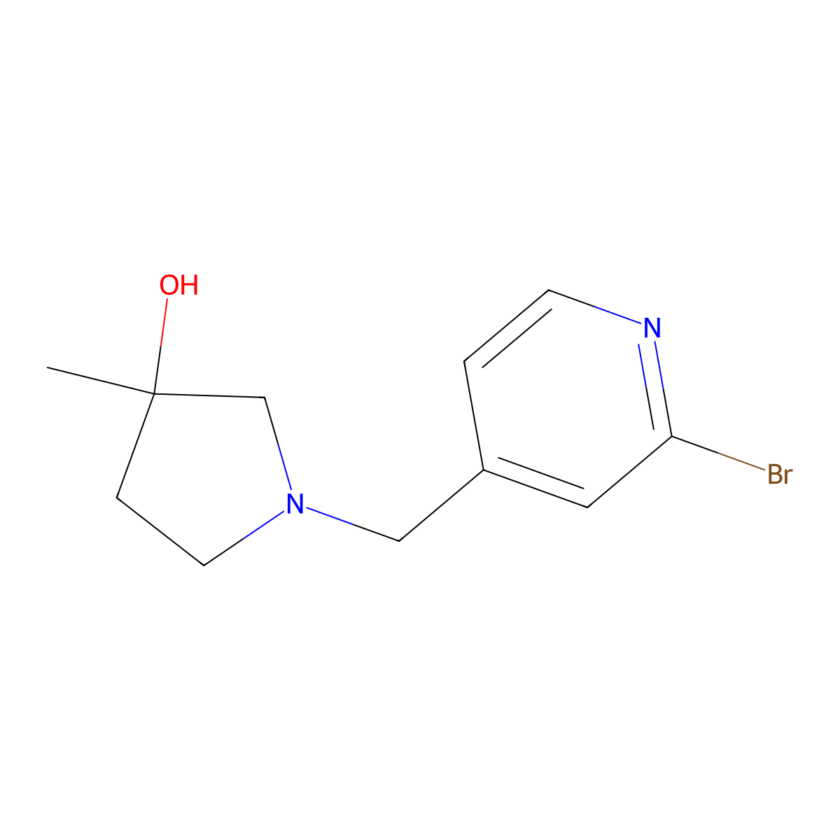 1-[(2-Bromo-4-pyridinyl)methyl]-3-methyl-3-pyrrolidinol molecular structure, CAS 1459771-86-8
