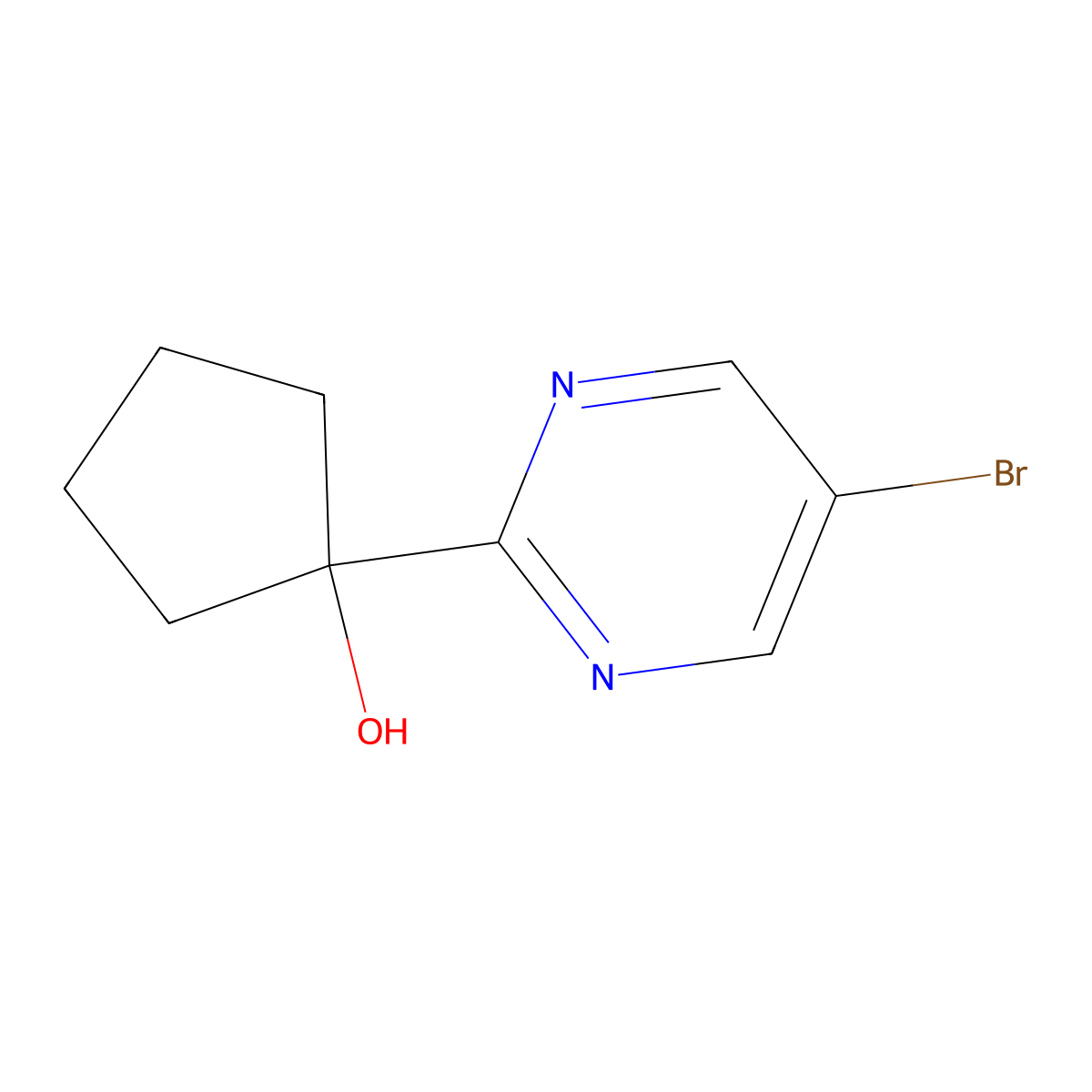 1-(5-Bromopyrimidin-2-yl)cyclopentan-1-ol molecular structure, CAS 1459772-41-8