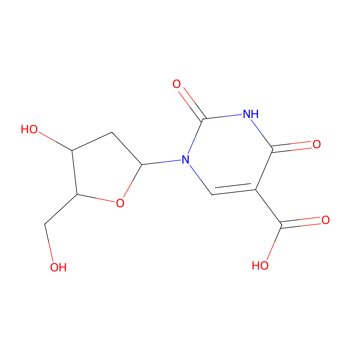 1-(2-Deoxy-beta-D-erythro-pentofuranosyl)-1,2,3,4-tetrahydro-2,4-dioxo-5-pyrimidinecarboxylic acid molecular structure, CAS 14599-46-3