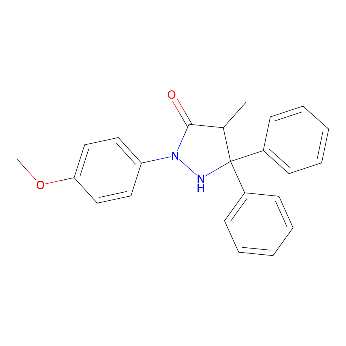 2-(4-Methoxyphenyl)-4-methyl-5,5-diphenyl-3-pyrazolidinone molecular structure, CAS 145990-81-4
