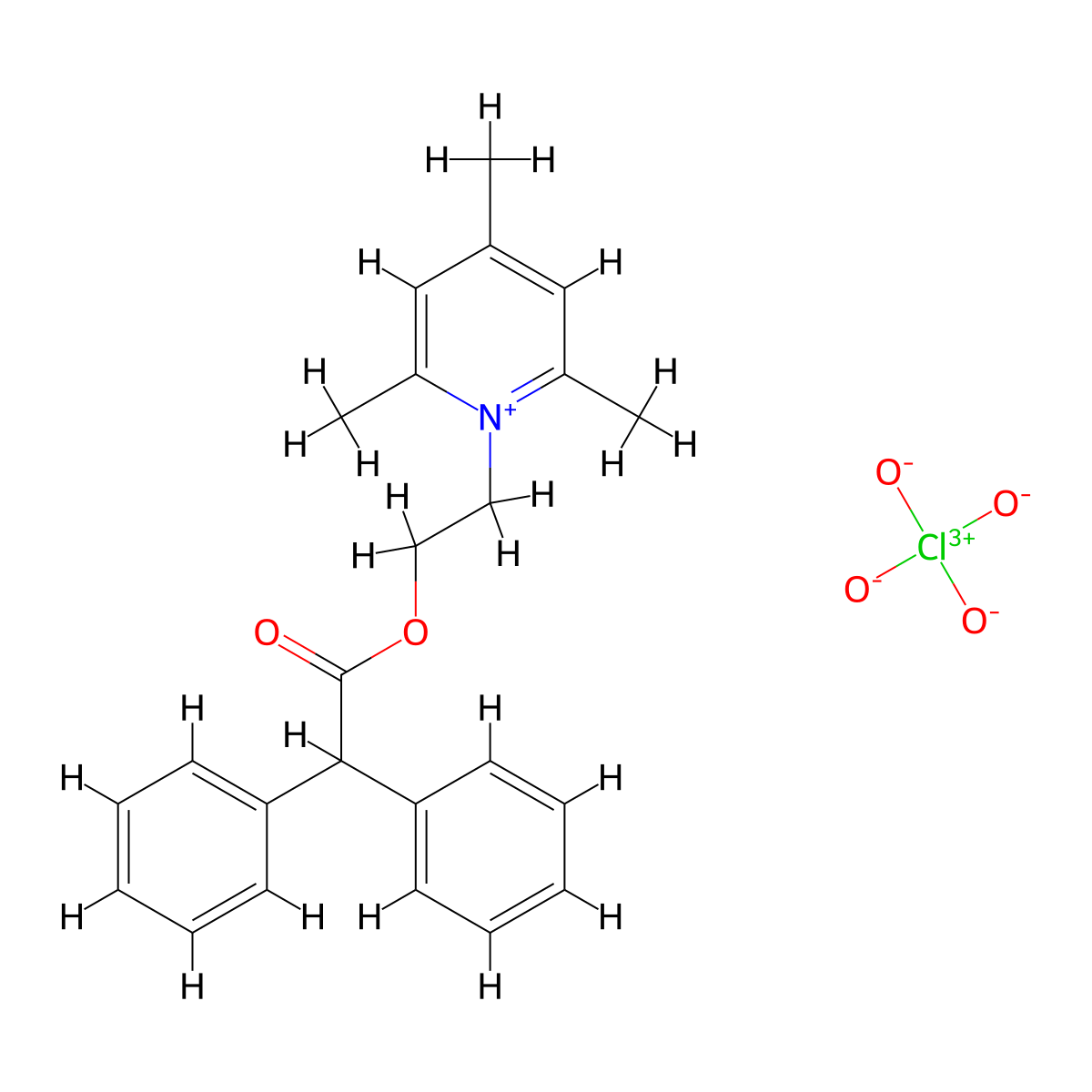 1-{2-[(2,2-Diphenylacetyl)oxy]ethyl}-2,4,6-trimethylpyridin-1-ium perchlorate molecular structure, CAS 145998-31-8