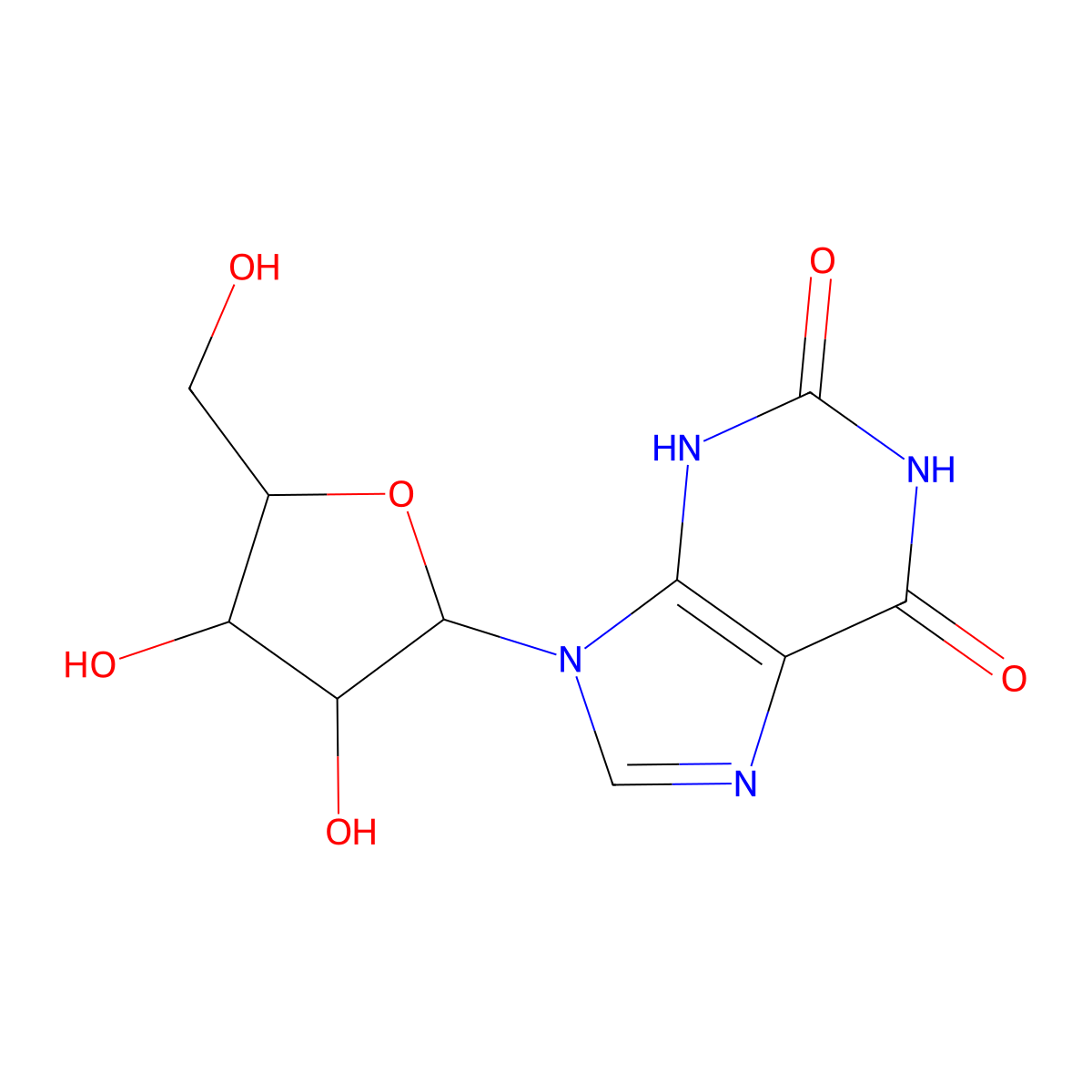Xanthosine molecular structure, CAS 146-80-5