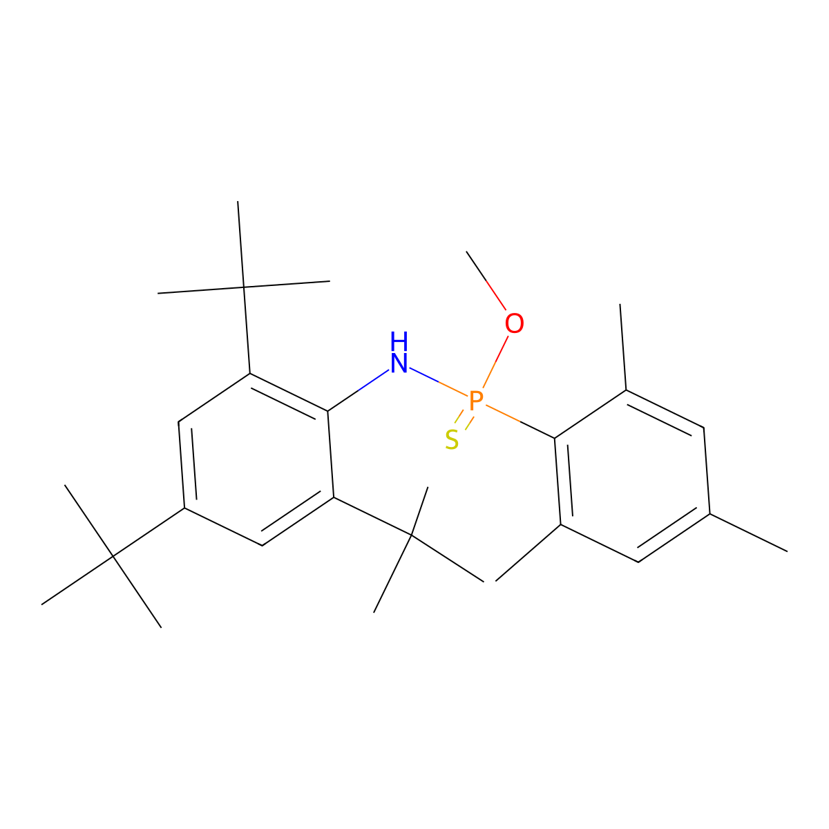 2,4,6-tritert-butyl-N-[methoxy-(2,4,6-trimethylphenyl)phosphinothioyl]aniline molecular structure, CAS 146065-32-9