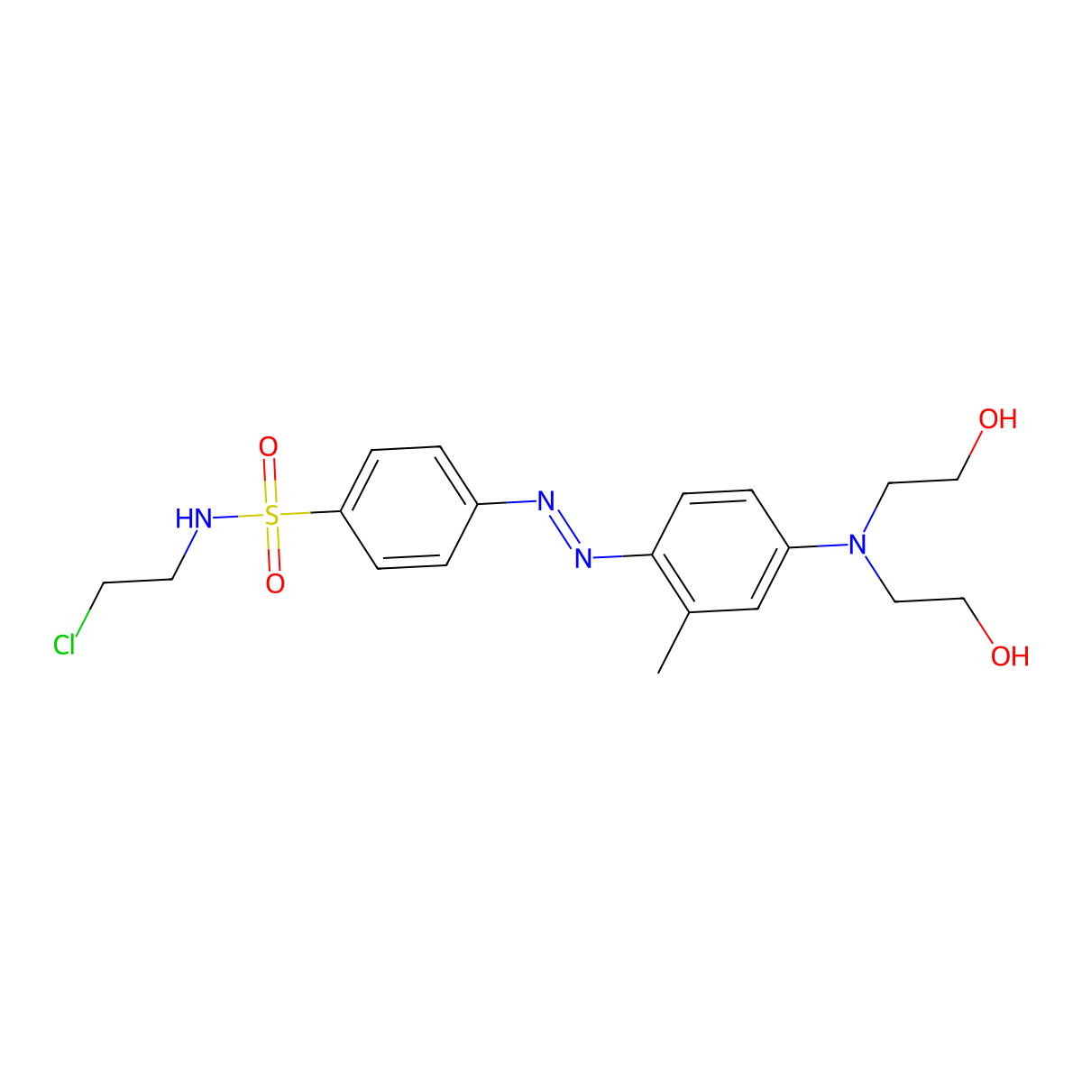 Benzenesulfonamide, 4-(2-(4-(bis(2-hydroxyethyl)amino)-2-methylphenyl)diazenyl)-N-(2-chloroethyl)- molecular structure, CAS 14607-25-1