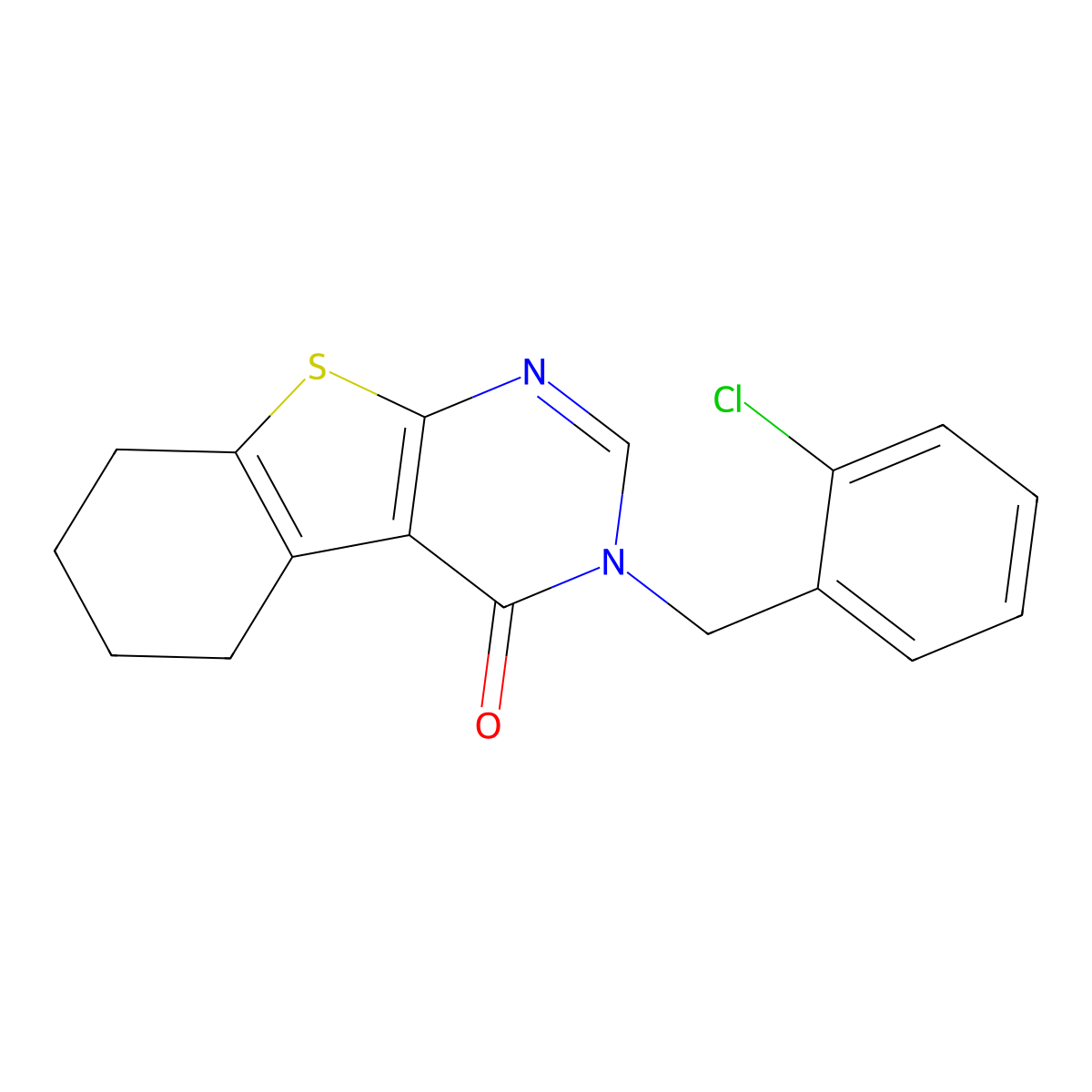 3-(2-chlorobenzyl)-5,6,7,8-tetrahydro[1]benzothieno[2,3-d]pyrimidin-4(3H)-one molecular structure, CAS 146070-98-6