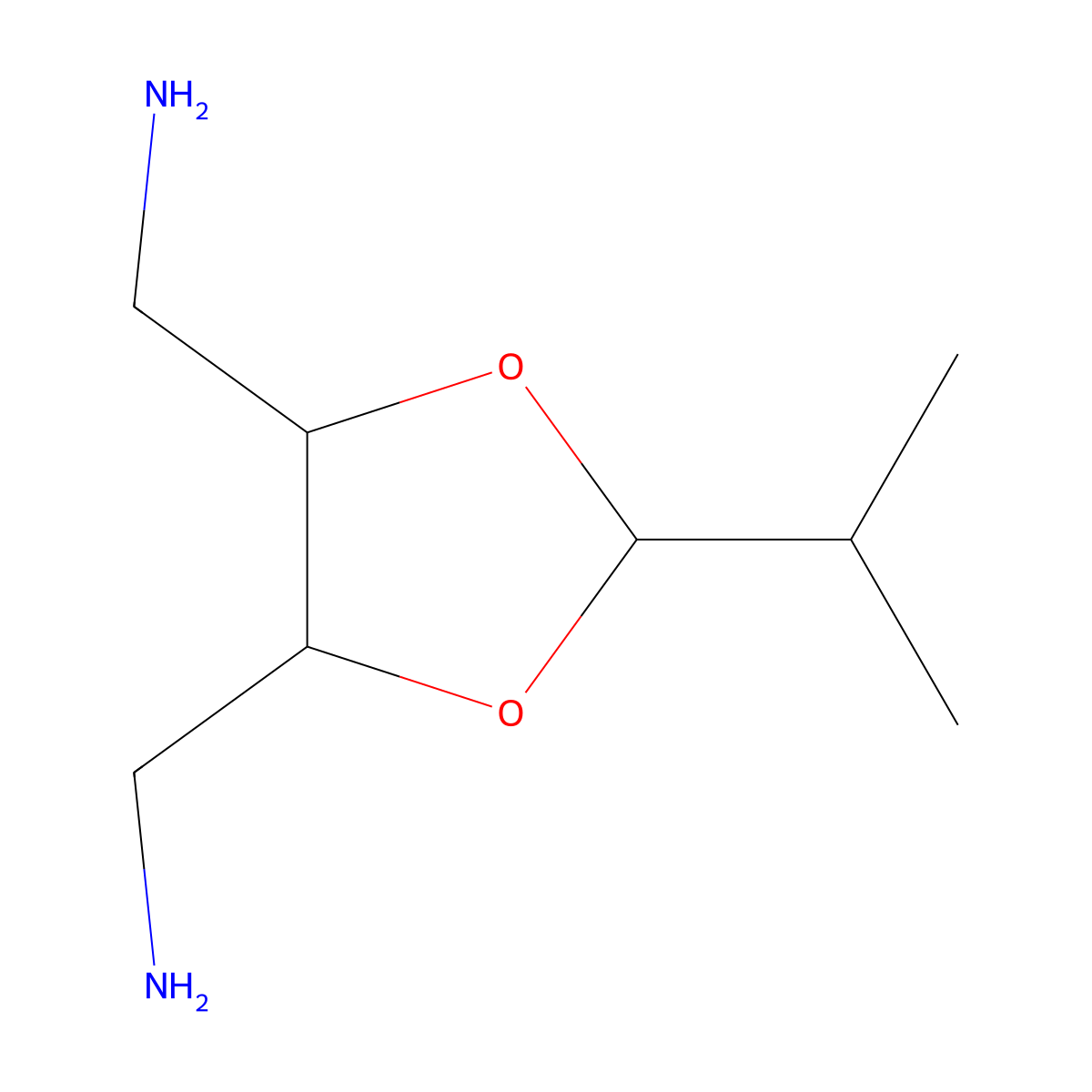 ((4R,5R)-5-(aminomethyl)-2-(propan-2-yl)-1,3-dioxolan-4-yl)methanamine molecular structure, CAS 146092-05-9