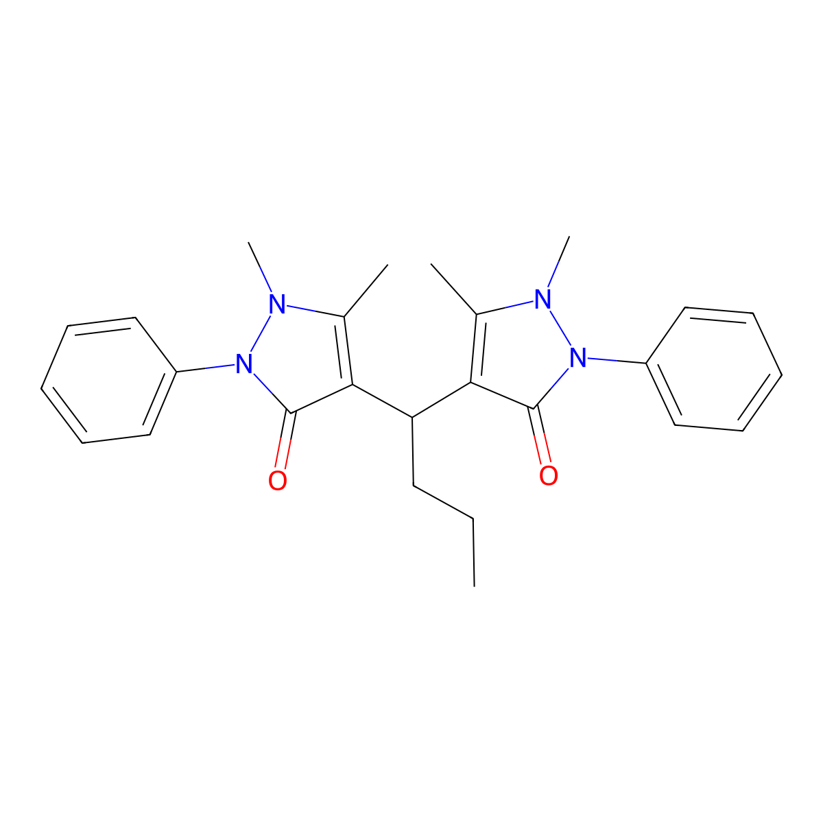 3H-Pyrazol-3-one, 4,4'-butylidenebis[1,2-dihydro-1,5-dimethyl-2-phenyl- molecular structure, CAS 1461-17-2