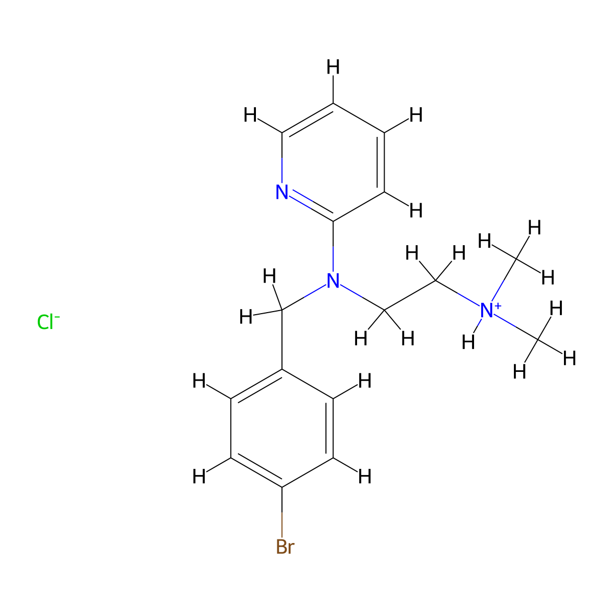 Ethylenediamine, N-(p-bromobenzyl)-N',N'-dimethyl-N-(2-pyridyl)-, hydrochloride molecular structure, CAS 14612-92-1