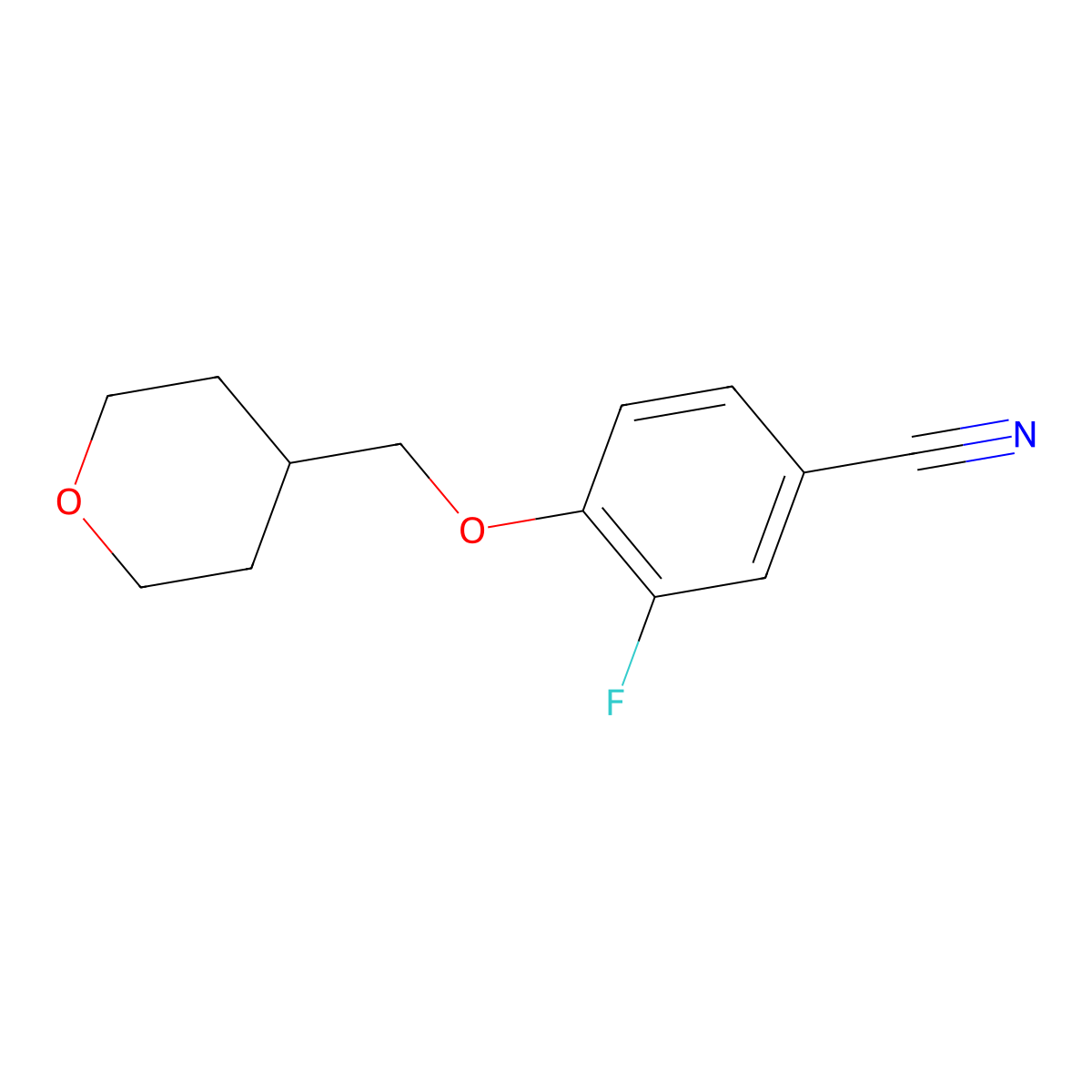 3-Fluoro-4-[(tetrahydro-2H-pyran-4-yl)methoxy]benzonitrile molecular structure, CAS 1461685-24-4