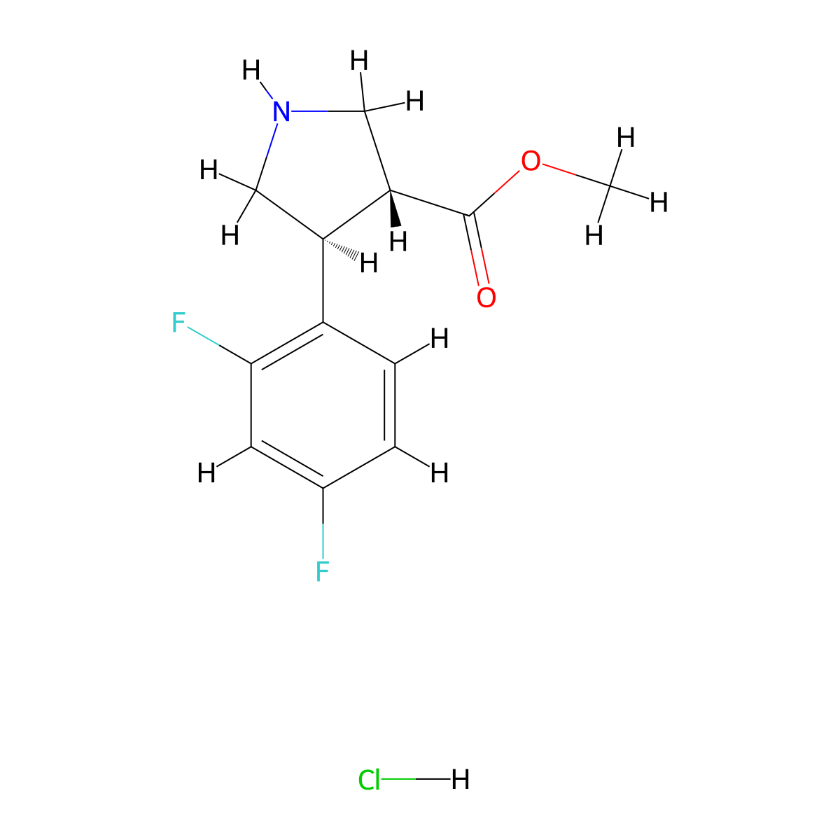 methyl (3R,4S)-4-(2,4-difluorophenyl)pyrrolidine-3-carboxylate hydrochloride molecular structure, CAS 1461689-23-5