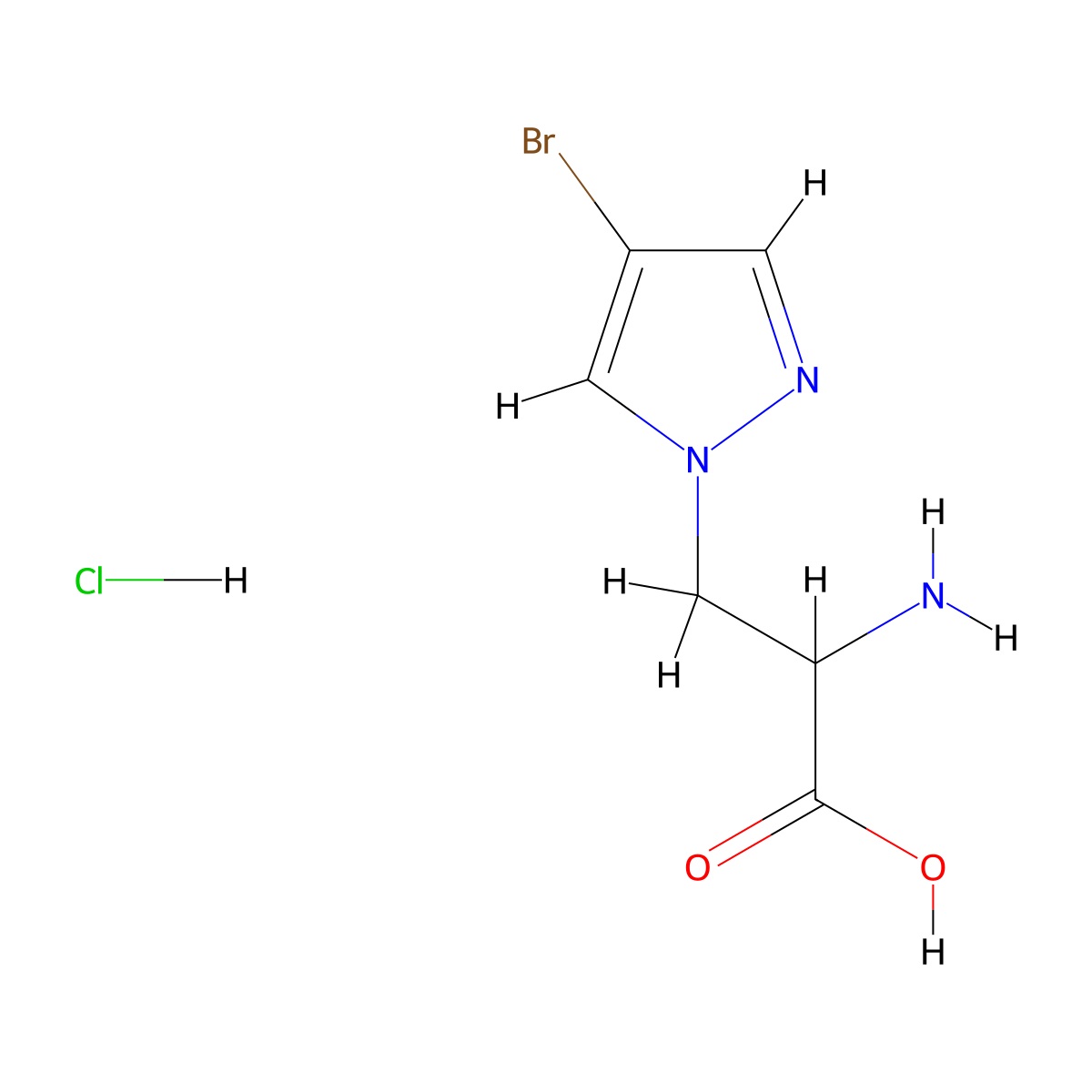 2-amino-3-(4-bromo-1H-pyrazol-1-yl)propanoic acid hydrochloride molecular structure, CAS 1461704-61-9