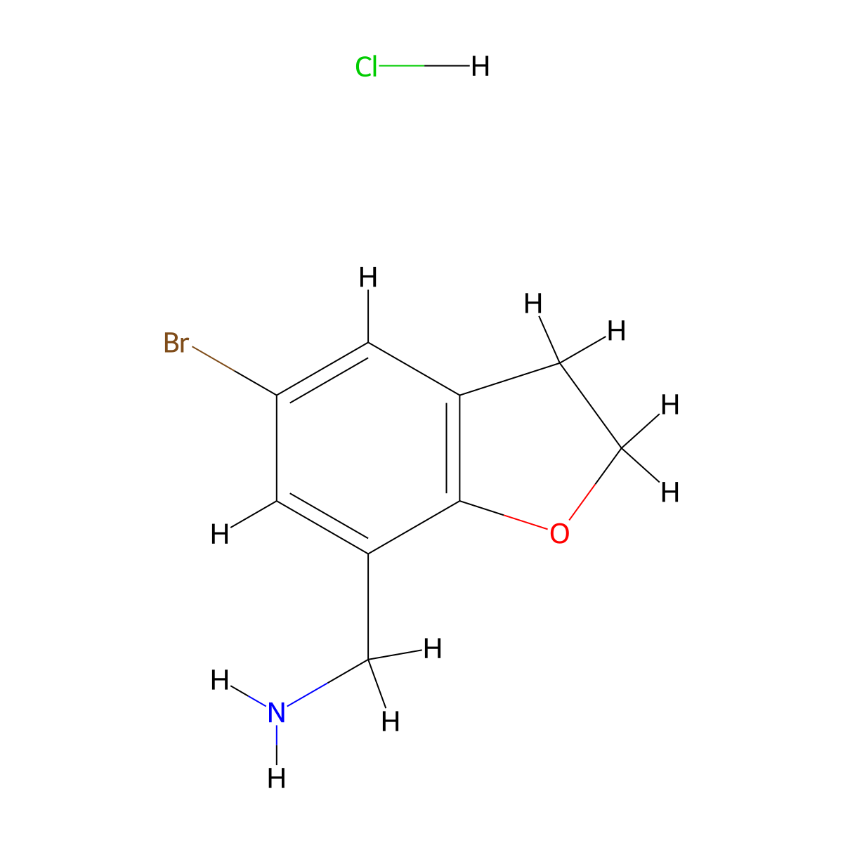 (5-Bromo-2,3-dihydro-1-benzofuran-7-yl)methanamine hydrochloride molecular structure, CAS 1461704-70-0