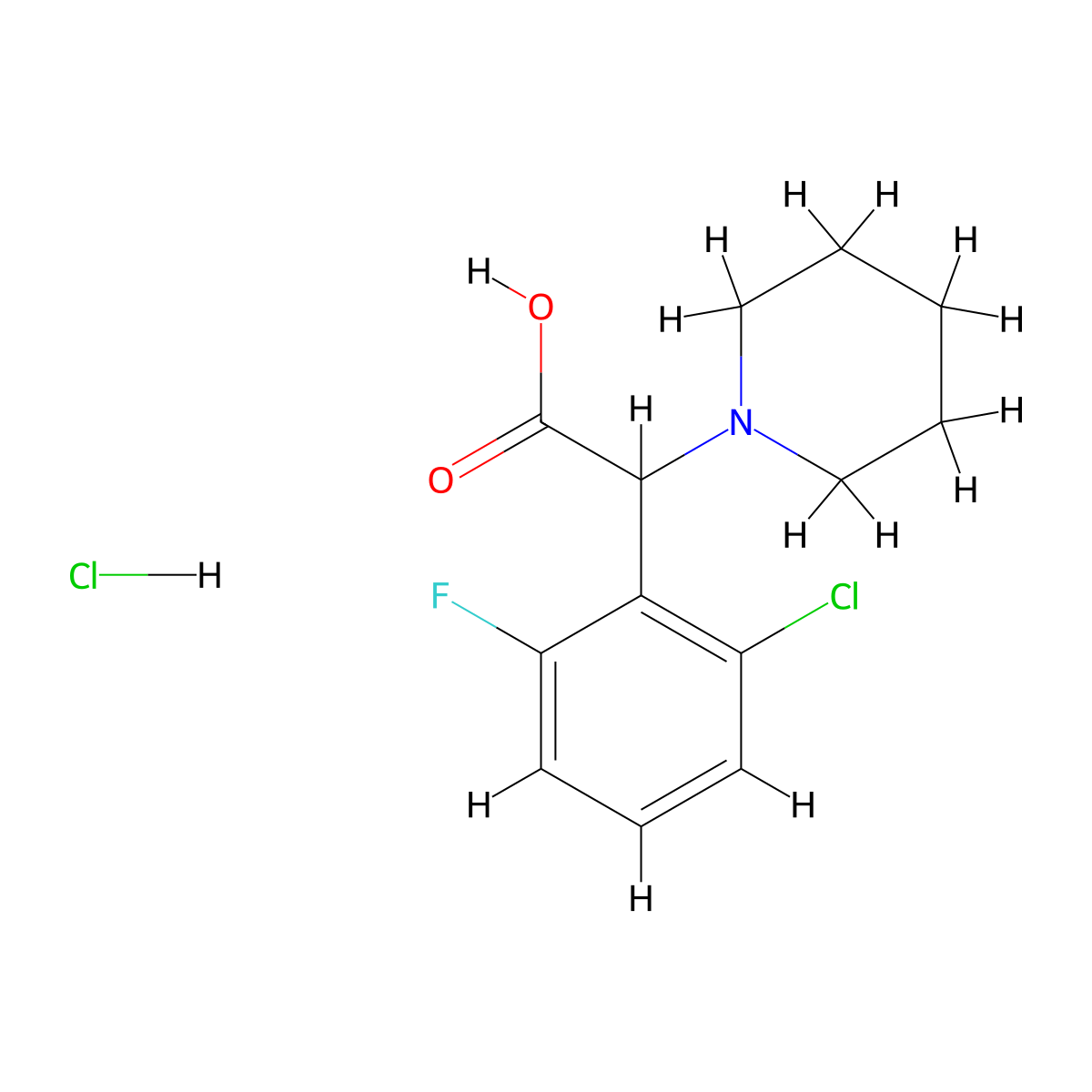 2-(2-Chloro-6-fluorophenyl)-2-(piperidin-1-yl)acetic acid hydrochloride molecular structure, CAS 1461704-80-2