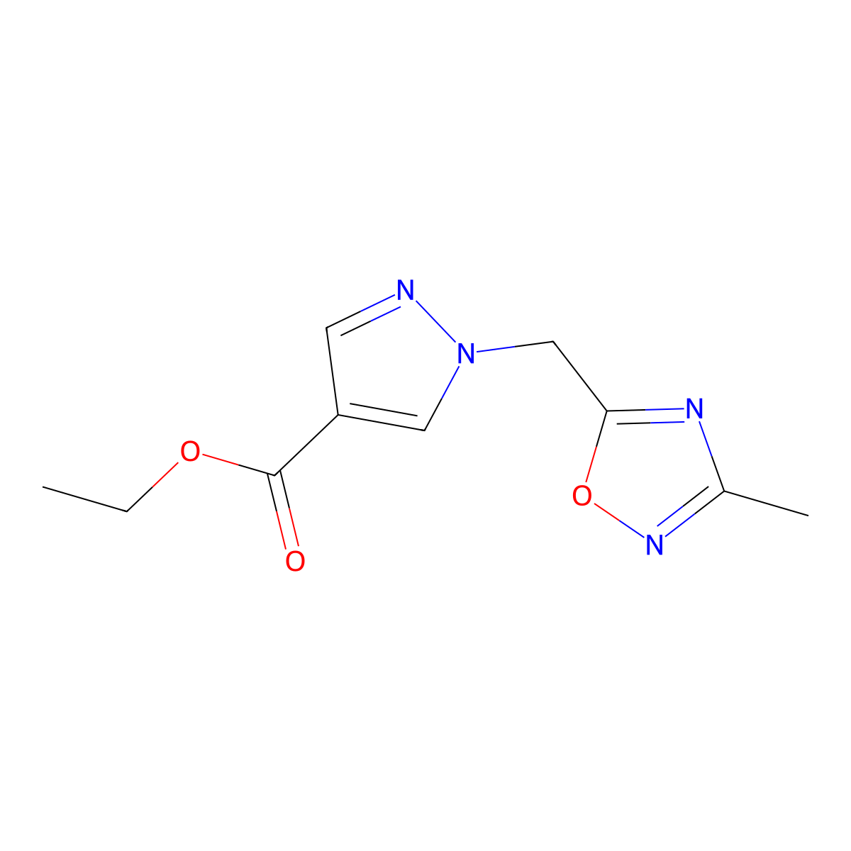 ethyl 1-[(3-methyl-1,2,4-oxadiazol-5-yl)methyl]-1H-pyrazole-4-carboxylate molecular structure, CAS 1461704-82-4