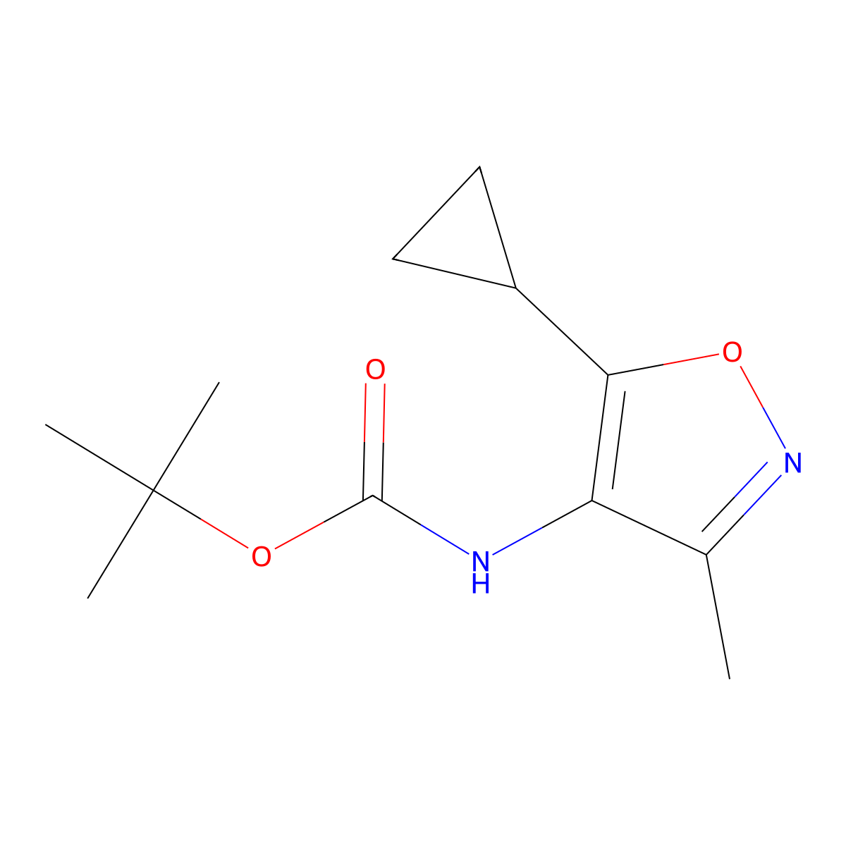 tert-butyl N-(5-cyclopropyl-3-methyl-1,2-oxazol-4-yl)carbamate molecular structure, CAS 1461704-90-4