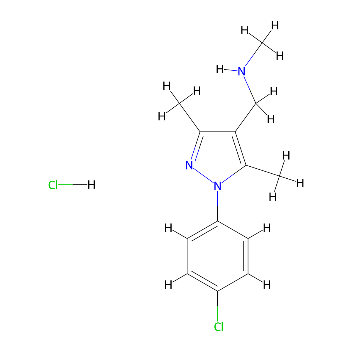 {[1-(4-chlorophenyl)-3,5-dimethyl-1H-pyrazol-4-yl]methyl}(methyl)amine hydrochloride molecular structure, CAS 1461705-11-2