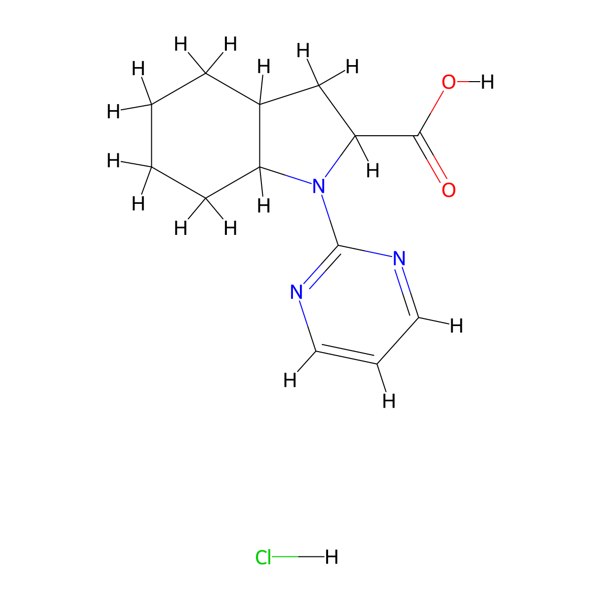 1-(pyrimidin-2-yl)-octahydro-1H-indole-2-carboxylic acid hydrochloride molecular structure, CAS 1461705-25-8