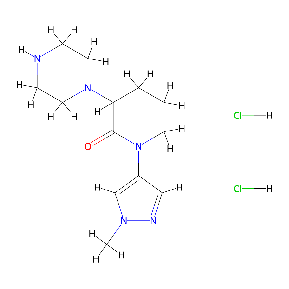 1-(1-methyl-1H-pyrazol-4-yl)-3-(piperazin-1-yl)piperidin-2-one dihydrochloride molecular structure, CAS 1461705-38-3