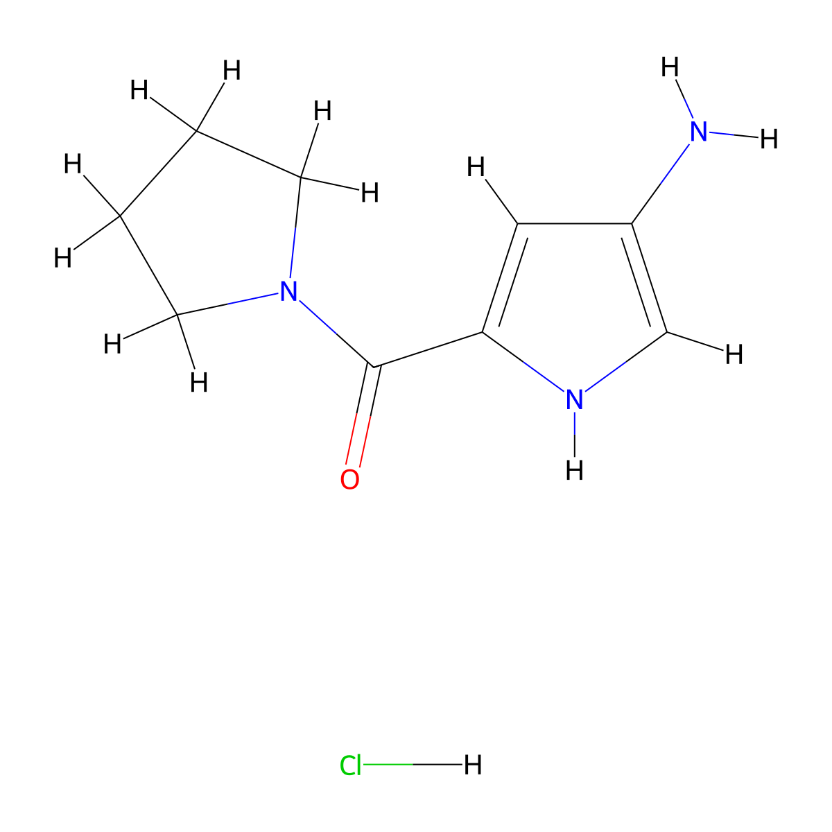 5-(pyrrolidine-1-carbonyl)-1H-pyrrol-3-amine hydrochloride molecular structure, CAS 1461705-55-4