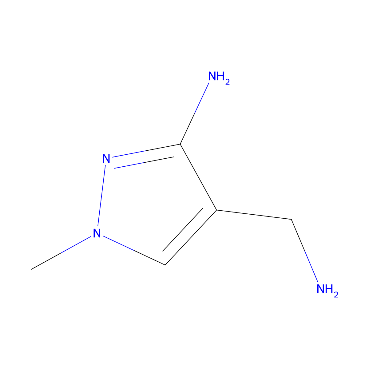 4-(aminomethyl)-1-methyl-1H-pyrazol-3-amine molecular structure, CAS 1461705-65-6
