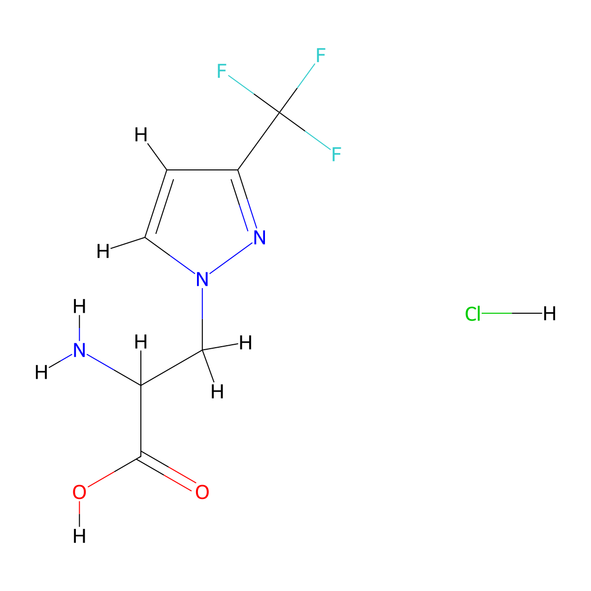 2-amino-3-[3-(trifluoromethyl)-1H-pyrazol-1-yl]propanoic acid hydrochloride molecular structure, CAS 1461705-68-9