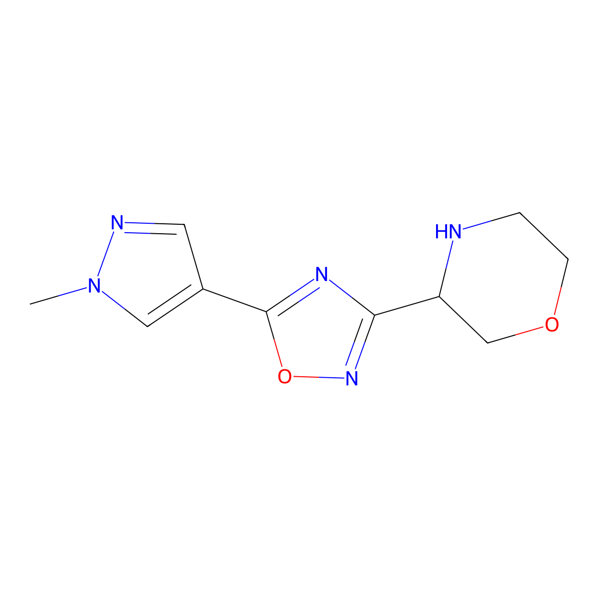 3-[5-(1-methyl-1H-pyrazol-4-yl)-1,2,4-oxadiazol-3-yl]morpholine molecular structure, CAS 1461705-69-0