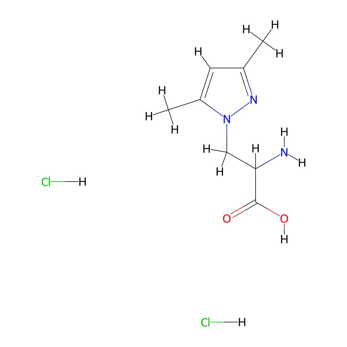 2-amino-3-(3,5-dimethyl-1H-pyrazol-1-yl)propanoic acid dihydrochloride molecular structure, CAS 1461705-75-8