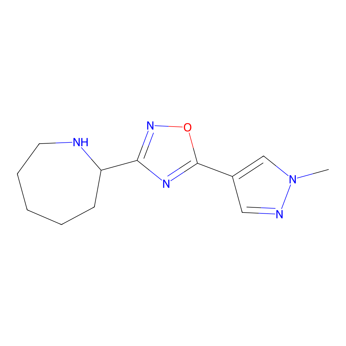 2-[5-(1-methyl-1H-pyrazol-4-yl)-1,2,4-oxadiazol-3-yl]azepane molecular structure, CAS 1461705-78-1