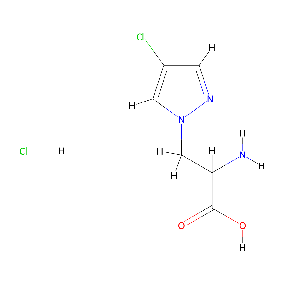 2-amino-3-(4-chloro-1H-pyrazol-1-yl)propanoic acid hydrochloride molecular structure, CAS 1461705-98-5
