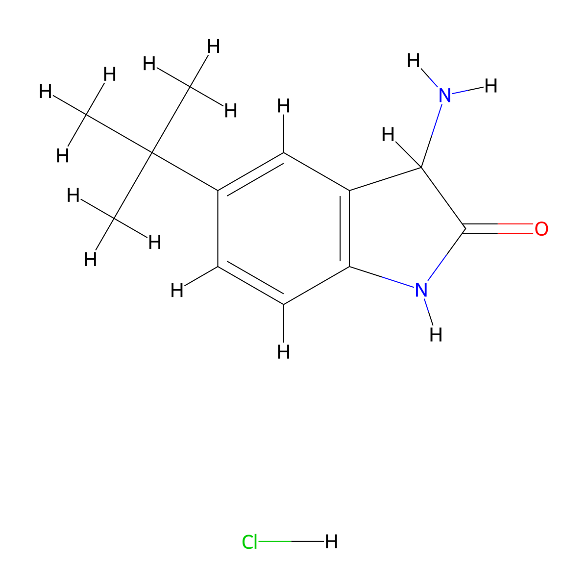 3-amino-5-tert-butyl-2,3-dihydro-1H-indol-2-one hydrochloride molecular structure, CAS 1461706-05-7