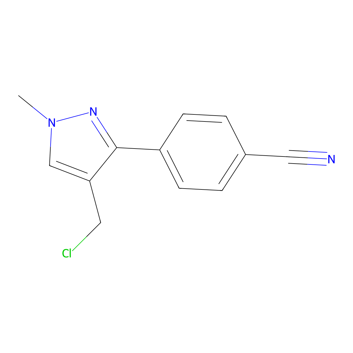 4-[4-(chloromethyl)-1-methyl-1H-pyrazol-3-yl]benzonitrile molecular structure, CAS 1461706-55-7