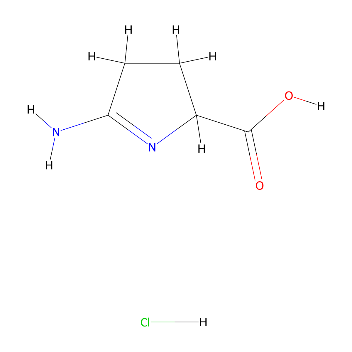 5-amino-3,4-dihydro-2H-pyrrole-2-carboxylic acid hydrochloride molecular structure, CAS 1461706-58-0
