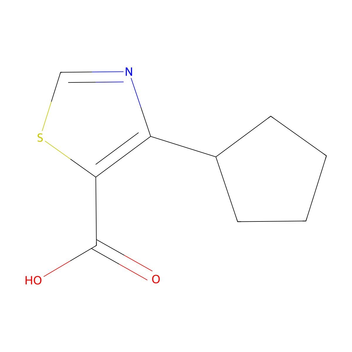 4-Cyclopentyl-1,3-thiazole-5-carboxylic acid molecular structure, CAS 1461706-86-4