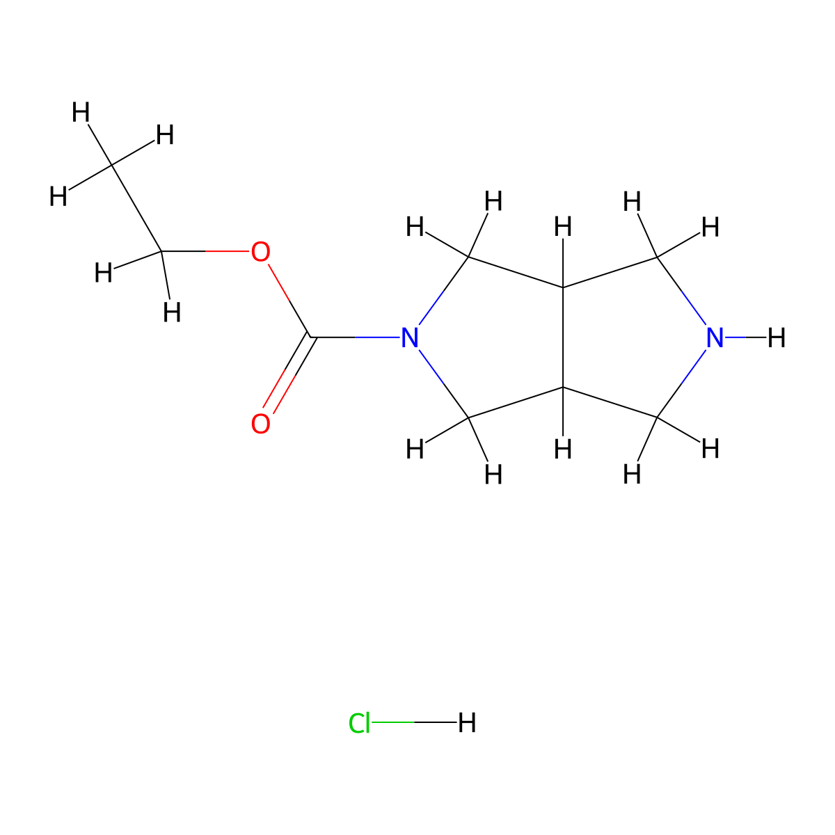 Ethyl octahydropyrrolo[3,4-c]pyrrole-2-carboxylate hydrochloride molecular structure, CAS 1461707-06-1