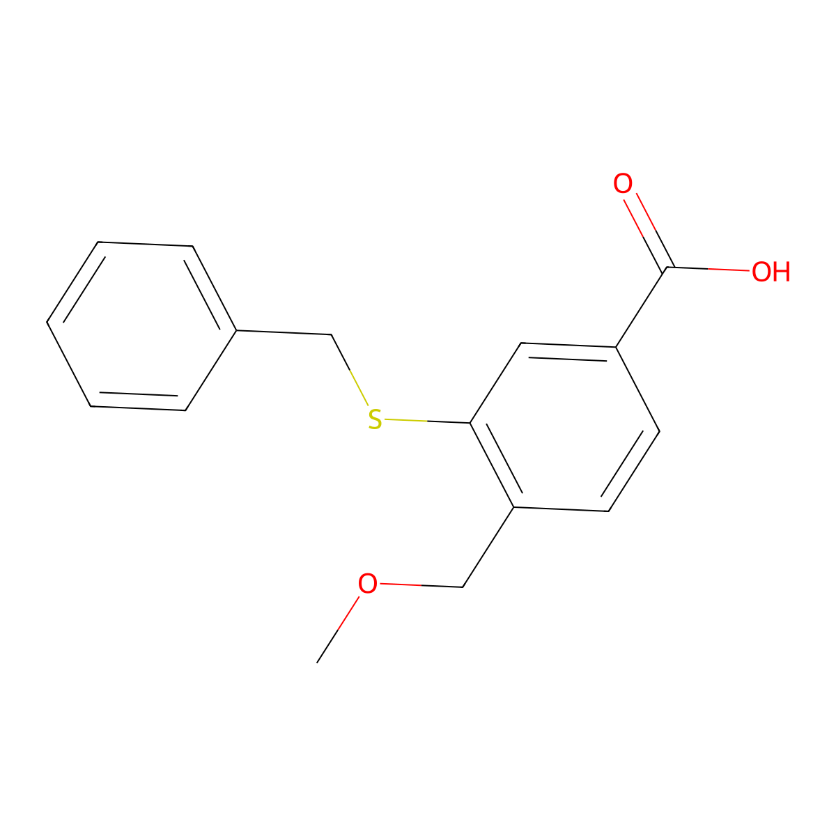 3-(Benzylsulfanyl)-4-(methoxymethyl)benzoic acid molecular structure, CAS 1461707-25-4