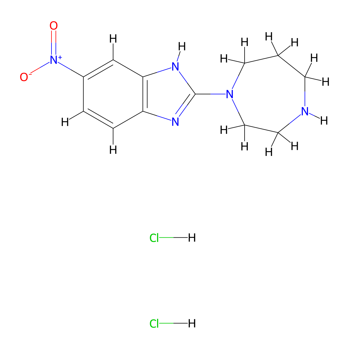 2-(1,4-diazepan-1-yl)-5-nitro-1H-1,3-benzodiazole dihydrochloride molecular structure, CAS 1461707-26-5