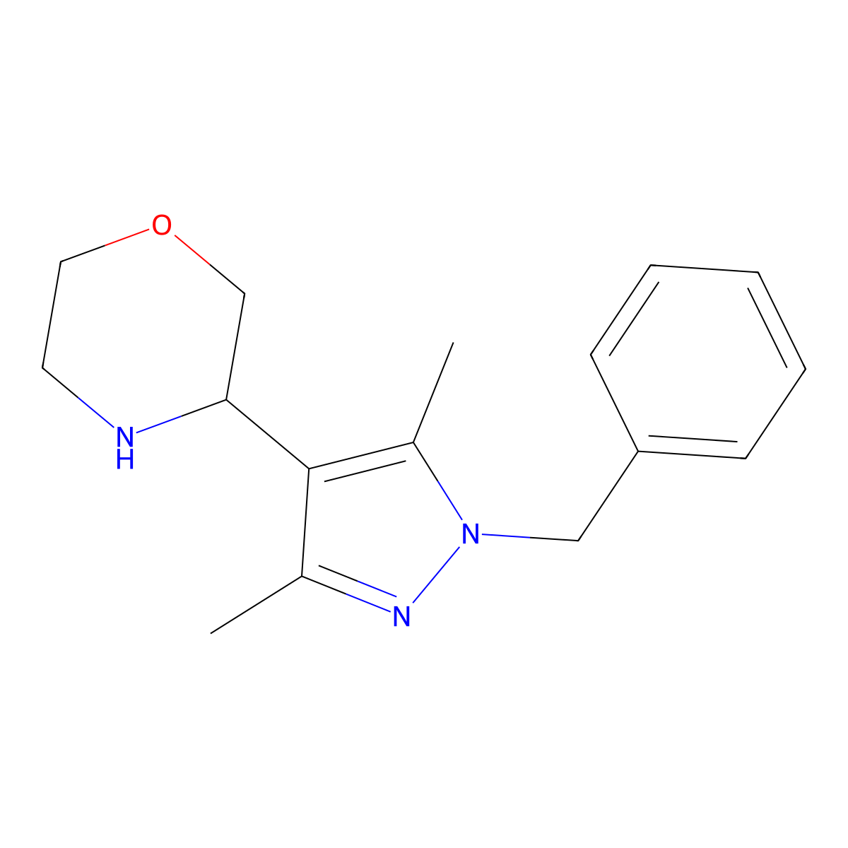 3-(1-benzyl-3,5-dimethyl-1H-pyrazol-4-yl)morpholine molecular structure, CAS 1461707-27-6