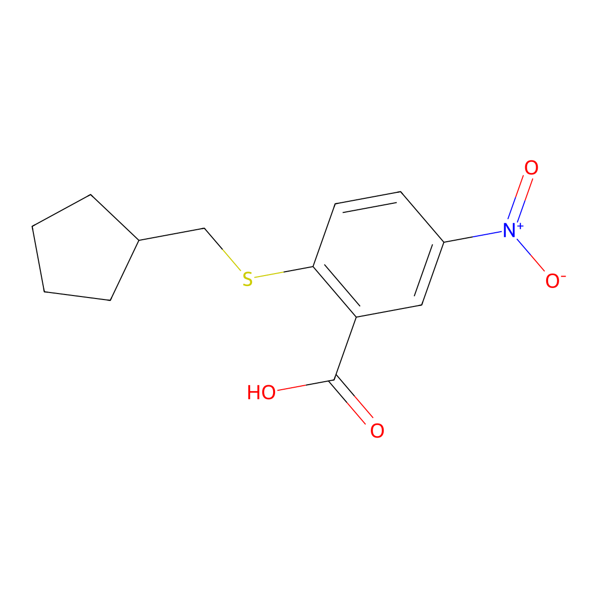 2-[(Cyclopentylmethyl)sulfanyl]-5-nitrobenzoic acid molecular structure, CAS 1461707-35-6