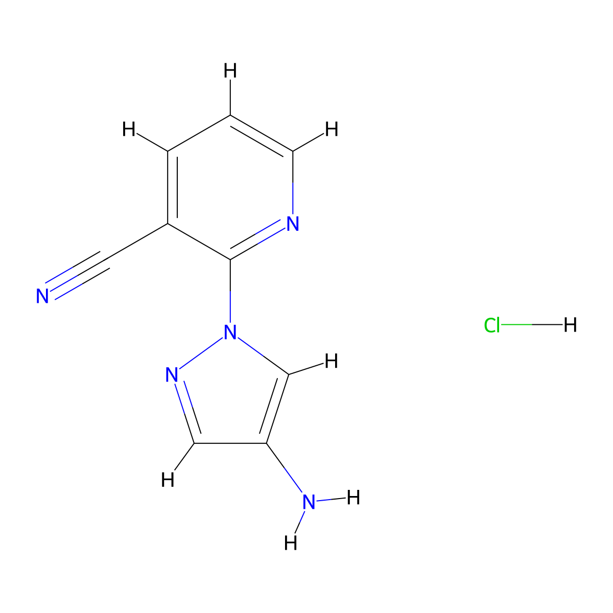 2-(4-amino-1H-pyrazol-1-yl)pyridine-3-carbonitrile hydrochloride molecular structure, CAS 1461707-43-6