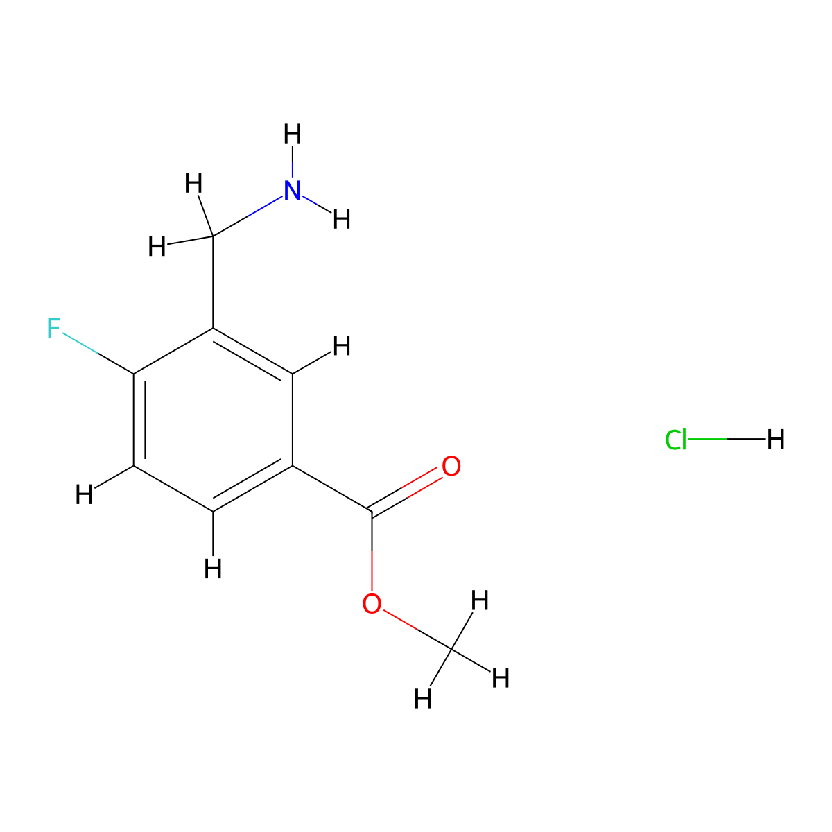 Methyl 3-(aminomethyl)-4-fluorobenzoate hydrochloride molecular structure, CAS 1461707-50-5