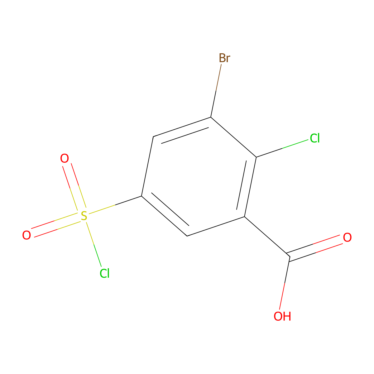 3-Bromo-2-chloro-5-(chlorosulfonyl)benzoic acid molecular structure, CAS 1461707-67-4