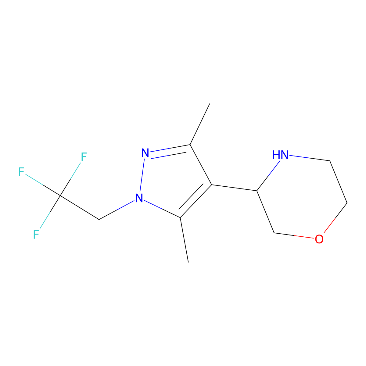 3-[3,5-dimethyl-1-(2,2,2-trifluoroethyl)-1H-pyrazol-4-yl]morpholine molecular structure, CAS 1461707-87-8