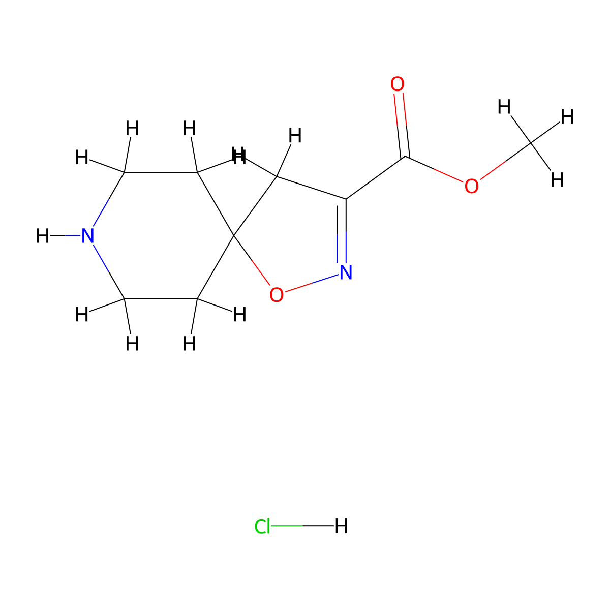 Methyl 1-oxa-2,8-diazaspiro(4.5)dec-2-ene-3-carboxylate hydrochloride molecular structure, CAS 1461707-94-7