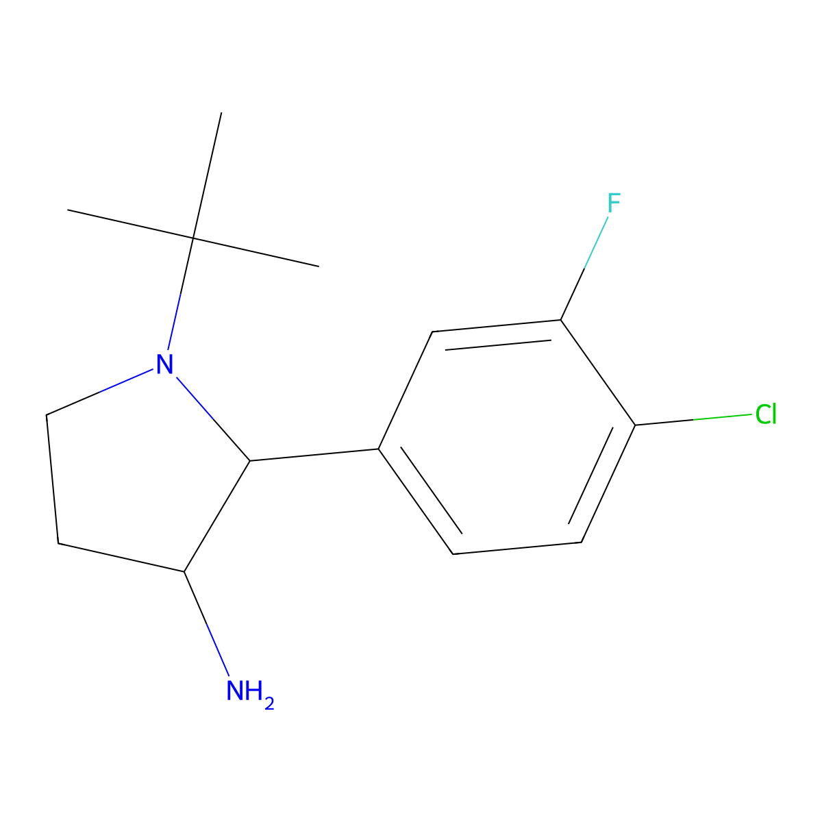 1-Tert-butyl-2-(4-chloro-3-fluorophenyl)pyrrolidin-3-amine molecular structure, CAS 1461708-01-9