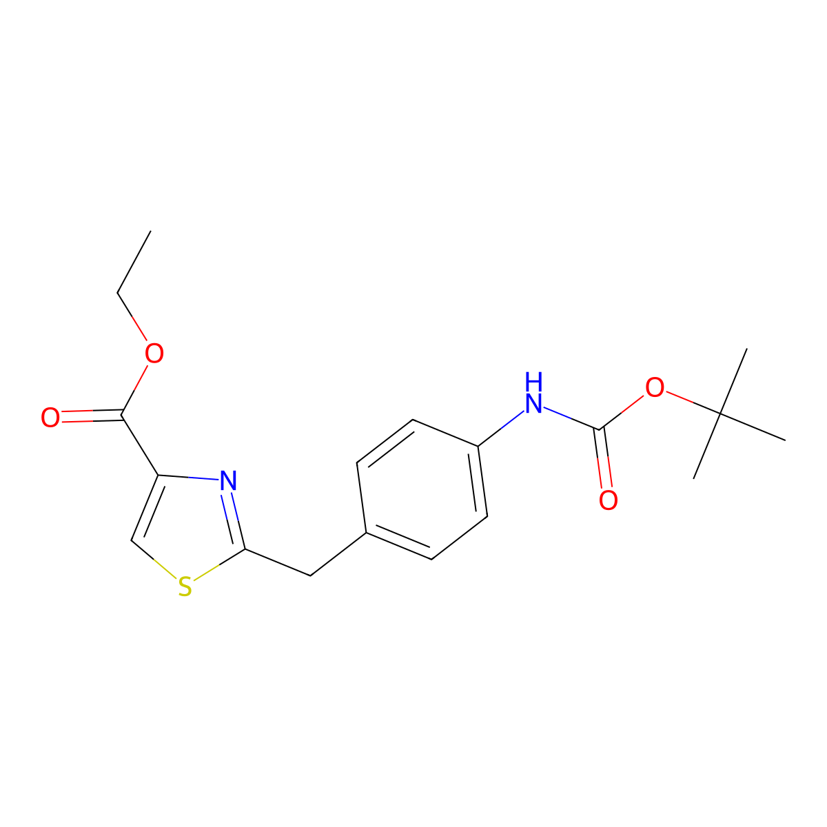 Ethyl 2-[(4-{[(tert-butoxy)carbonyl]amino}phenyl)methyl]-1,3-thiazole-4-carboxylate molecular structure, CAS 1461708-07-5