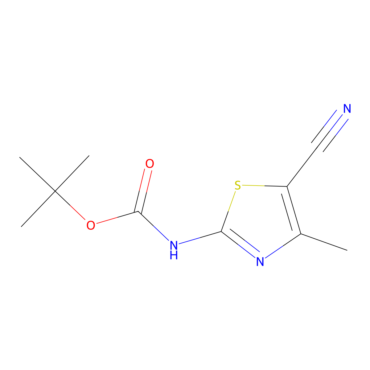 tert-butyl N-(5-cyano-4-methyl-1,3-thiazol-2-yl)carbamate molecular structure, CAS 1461708-14-4