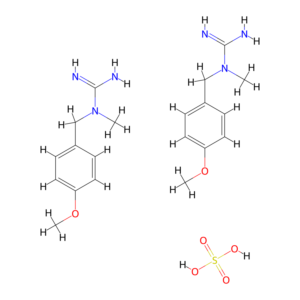 Bis(1-[(4-methoxyphenyl)methyl]-1-methylguanidine), sulfuric acid molecular structure, CAS 1461708-20-2