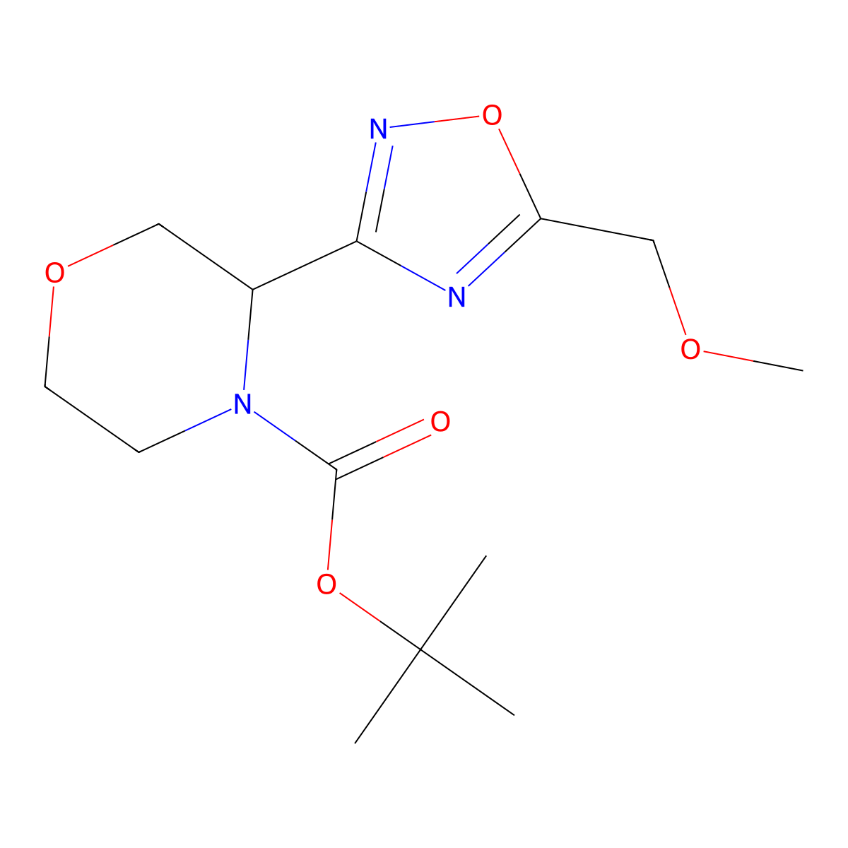Tert-butyl 3-[5-(methoxymethyl)-1,2,4-oxadiazol-3-yl]morpholine-4-carboxylate molecular structure, CAS 1461708-33-7