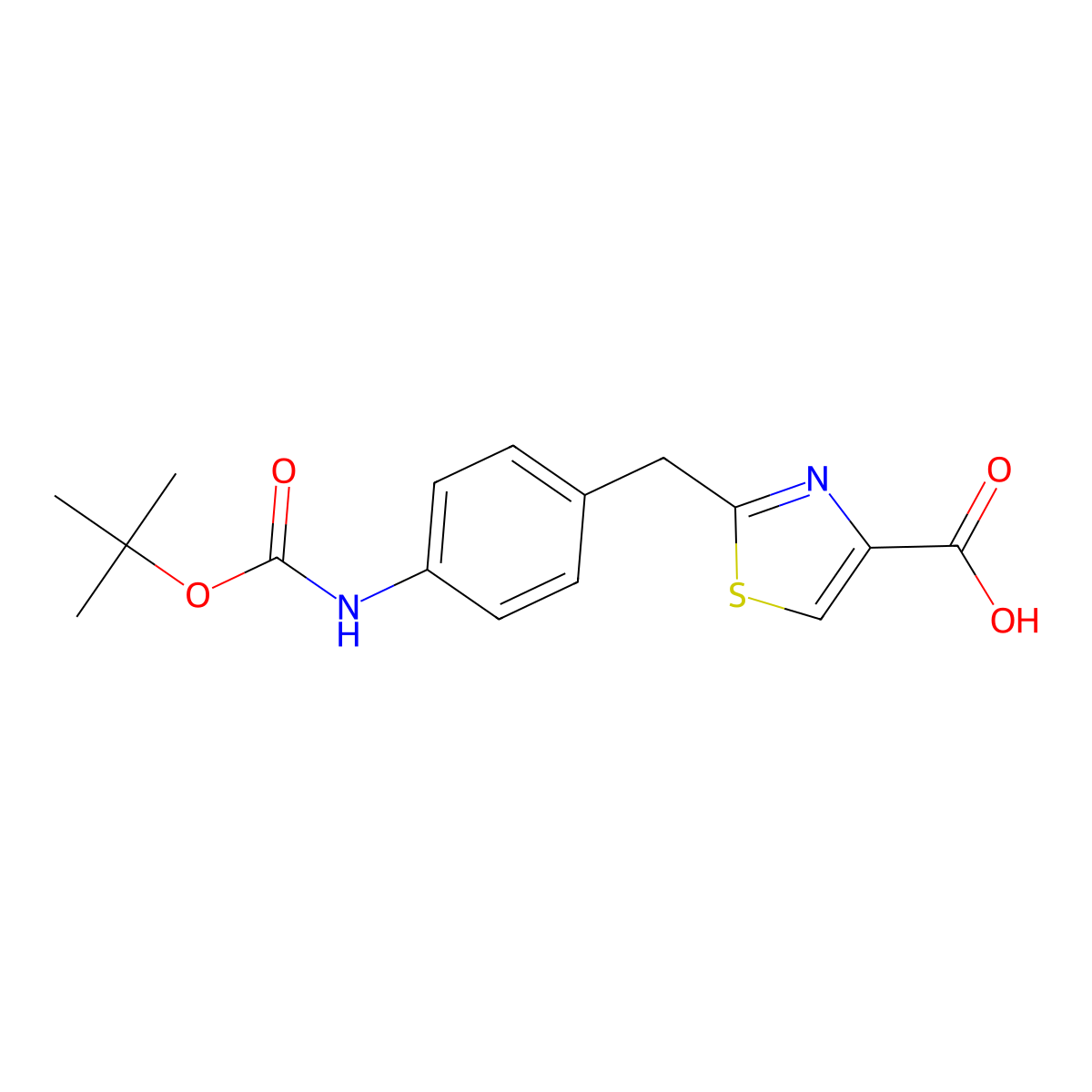 2-((4-(((Tert-butoxy)carbonyl)amino)phenyl)methyl)-1,3-thiazole-4-carboxylic acid molecular structure, CAS 1461708-34-8